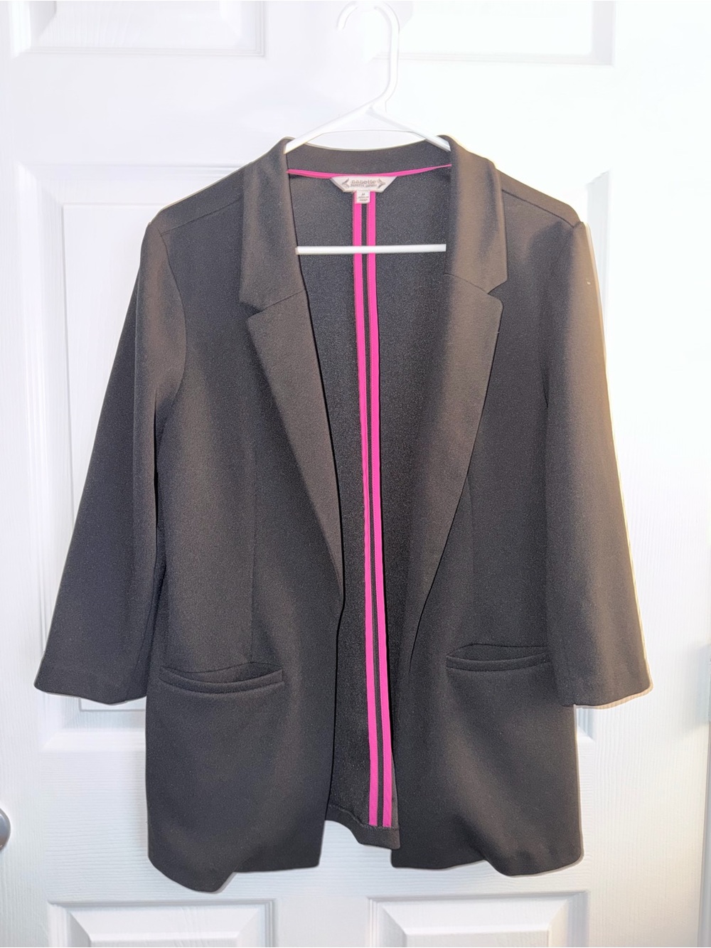 Nanette Lepore Black Open-Front Blazer with Pink Trim